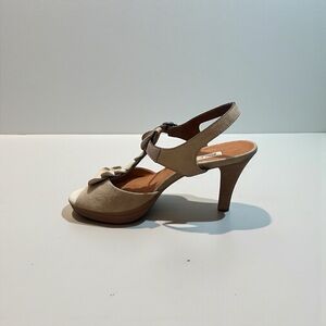 Paul Green Suede T-Strap Peep Toe Pumps Ankle Strap Taupe Size EU 4 = US 6.5